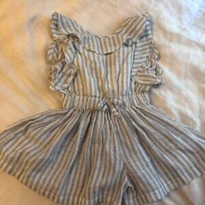 Adorable girl vignette stripped blue and white romper